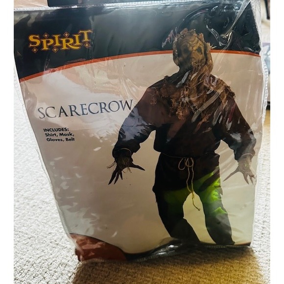 NEW Spirit Halloween Scarecrow Costume Shirt Mask Gloves Belt Mens Adult OS - Picture 1 of 2